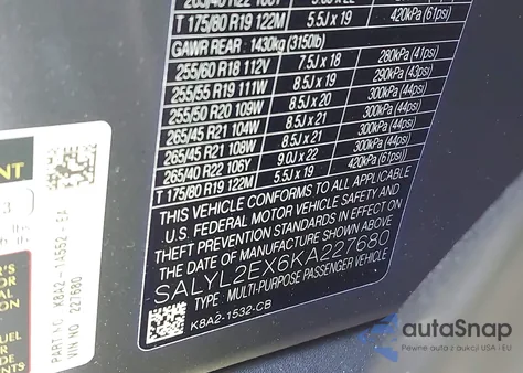 2019 Land Rover Range Rover Velar P250 R-Dynamic Se из США, поврежденный, VIN SALYL2EX6KA227680